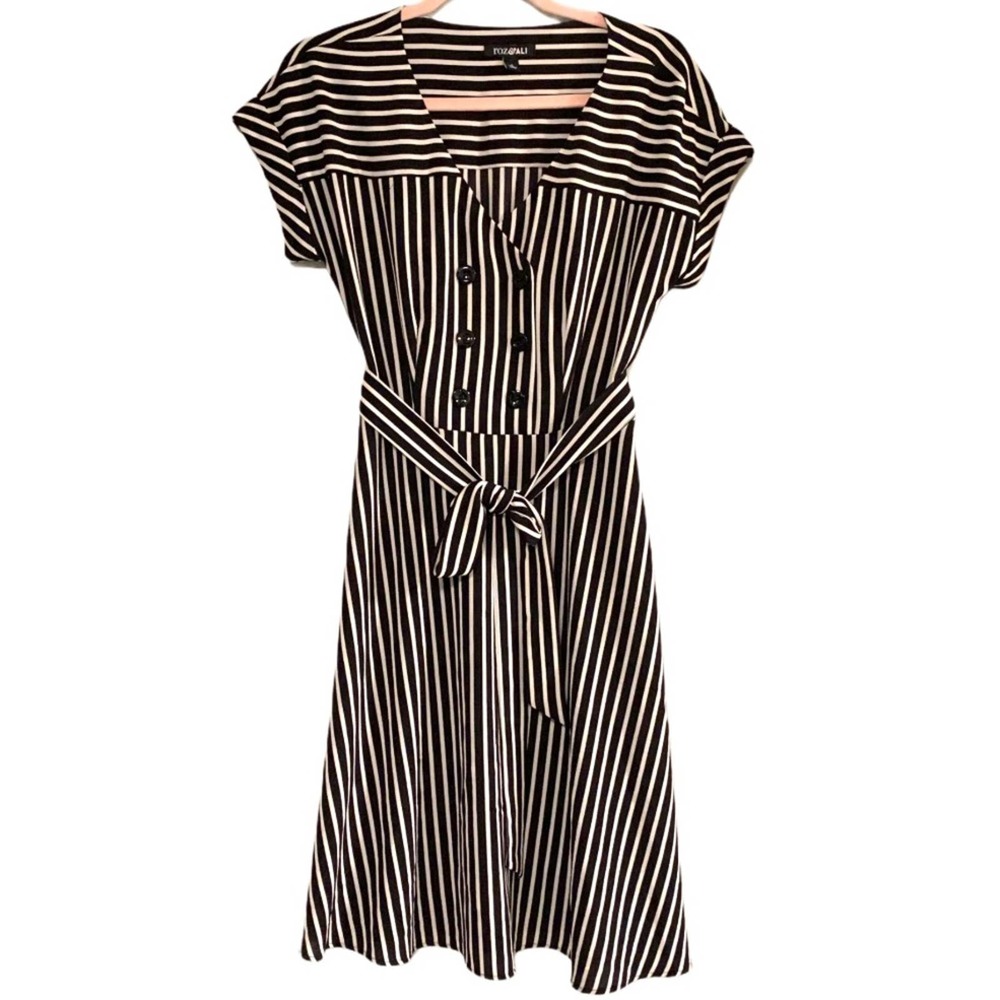 Roz & Ali Black/White Striped Button Down Dress